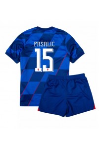 Kroatia Mario Pasalic #15 Jalkapallovaatteet Lasten Vieraspeliasu EM-Kisat 2024 Lyhythihainen (+ Lyhyet housut)